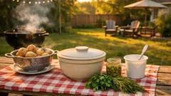 Czech-style potato salad with yogurt dressing that stays creamy and light
