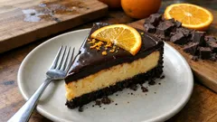 Orange Dark Chocolate Cheesecake With a Cocoa Cookie Crust and Quick Ganache